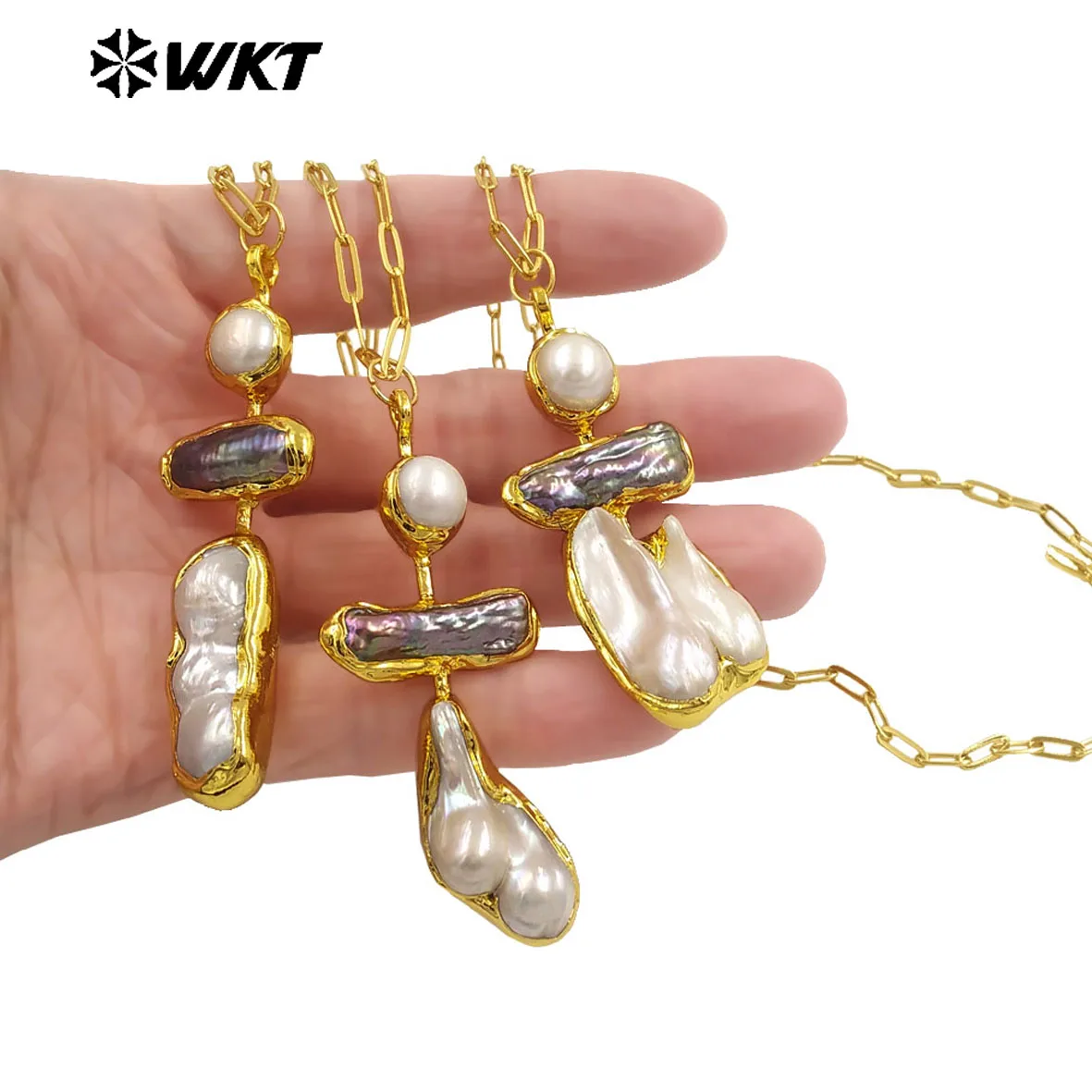 

WT-JN335 18K Gold Electroplated Elegant Luxury Natural Irregular Freshwater Pearl Pendant Necklace Anniversary Jewelry