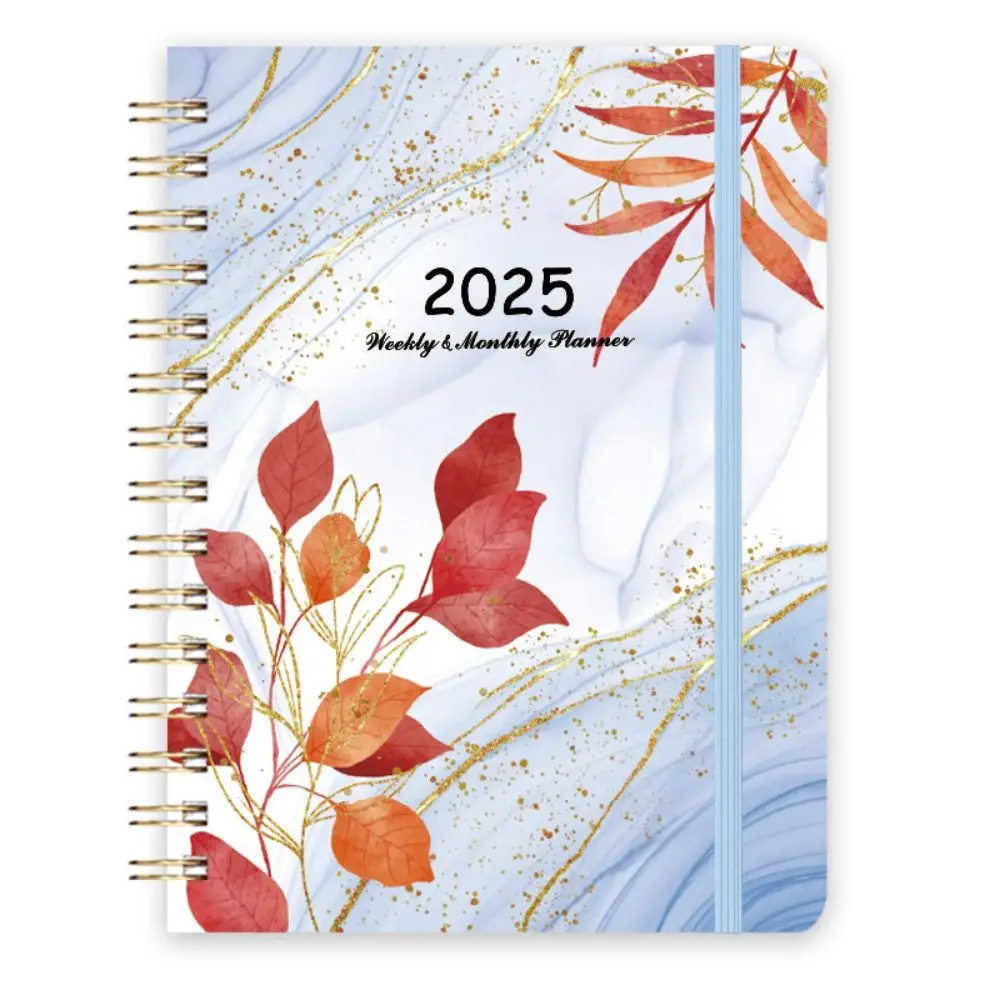 365-Day 2025 English Agenda Book Monthly Loose-leaf Coil Flowers Diary Notebook To Do List Planner Organizer