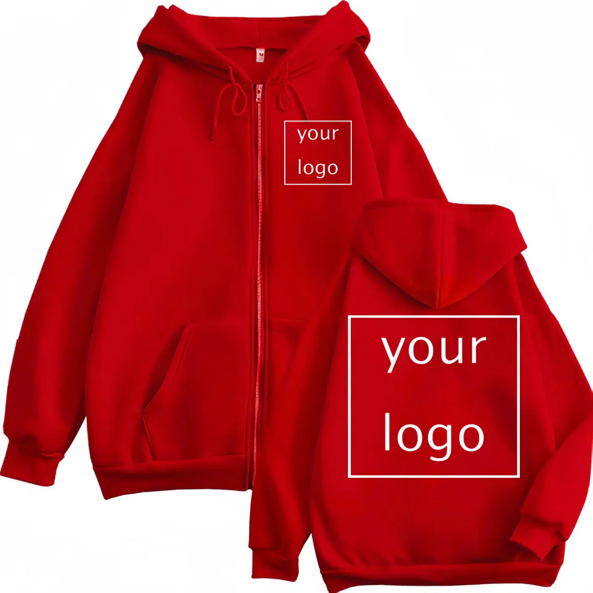 Autumn Winter Customized LOGO Graphic Print Zipper Hoodie High Quality Fashion Zip Up Pullovers Unisex Casual Loose Sweatshirts