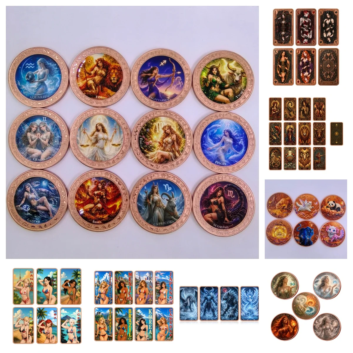 Multi Style 1oz .999 Copper Coin Copper Bar Collectible Non Currency Pin-up Girl Dragon Animal Alien Mermaid Fantasy Goddess