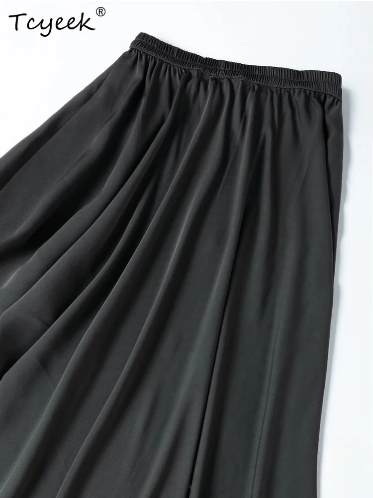 Tcyeek 100% Mulberry Silk Skirts Woman Clothes 2026 Summer Elegant Skirts for Women 22MM Real Silk Black Skirt Юбка Женская