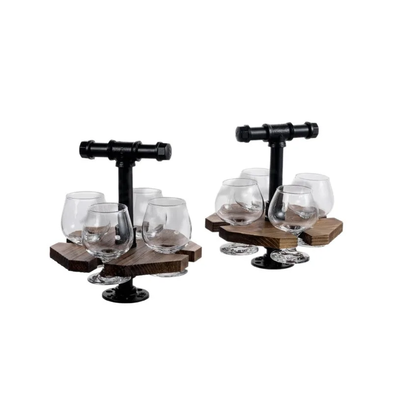 Wooden wine glass holder Creative industrial wind cup holder Rotary cup holder Spirits cup tray Household wine set pendulum