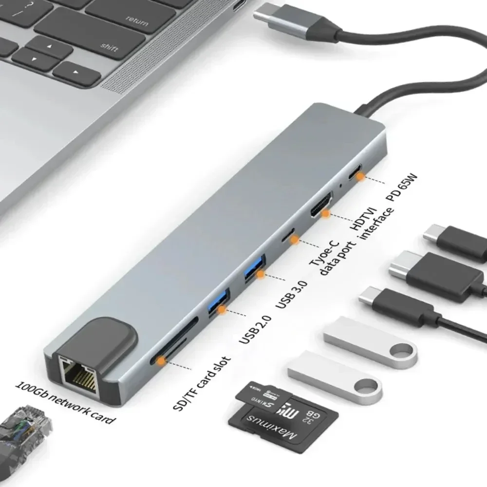 

ZLRLMHY 8 in 1 USB C Hub with HDMI Laptop Docking Station Dual Monitor, 100Mbps, 65W PD, 2 USB, SD Card Reader, USB C Dock Comp