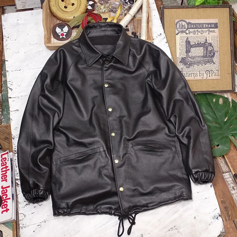 Shop Best.Japanese wholesales loose style Skateboard thin leather jacket.black plus size genuine coat. cloth