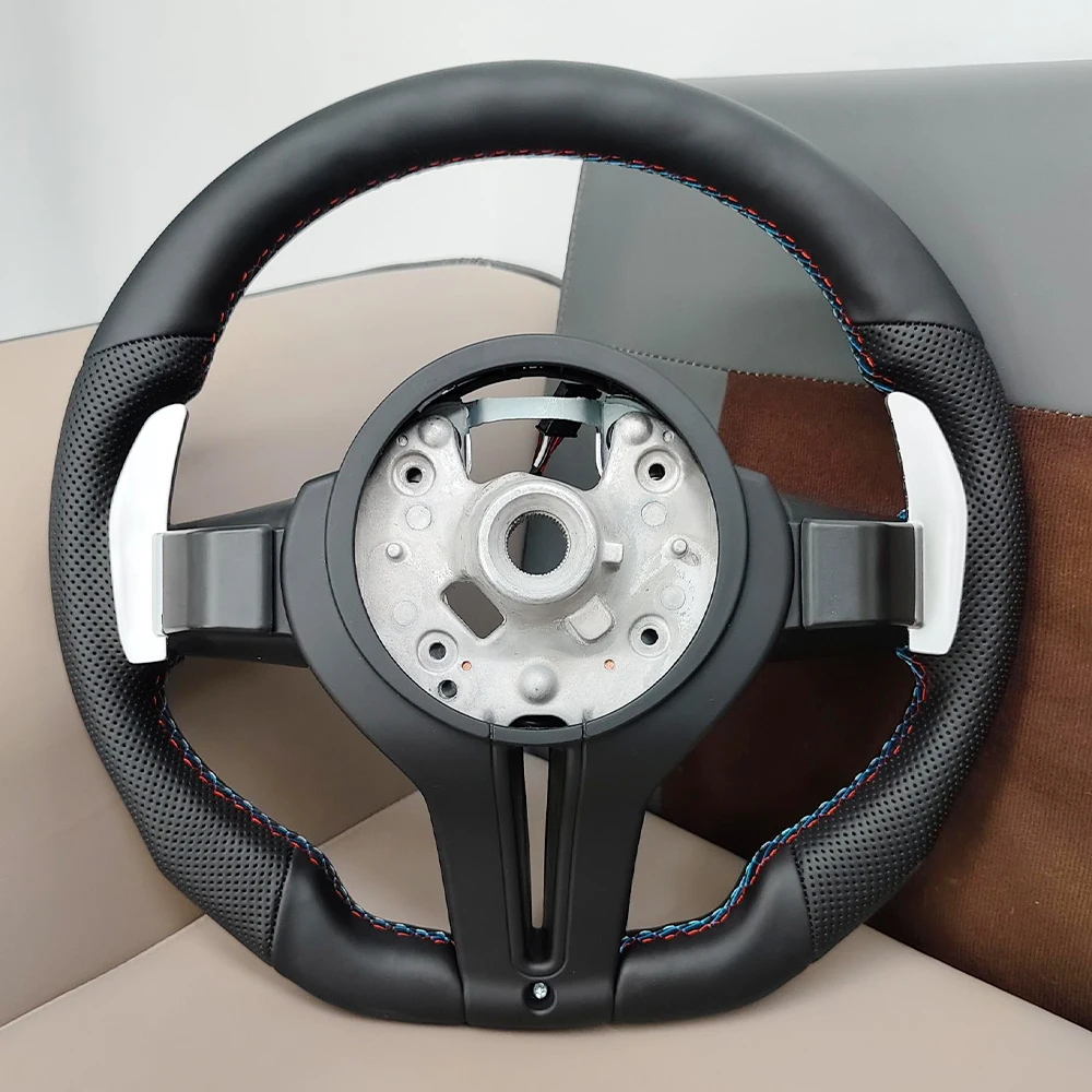 Perforated Flat Steering Wheel For BMW E90 E87 E70 E84 F10 F06 F20 F30 F15 F25 F23 F48 Black Button Fat Sport Upgrade view 3