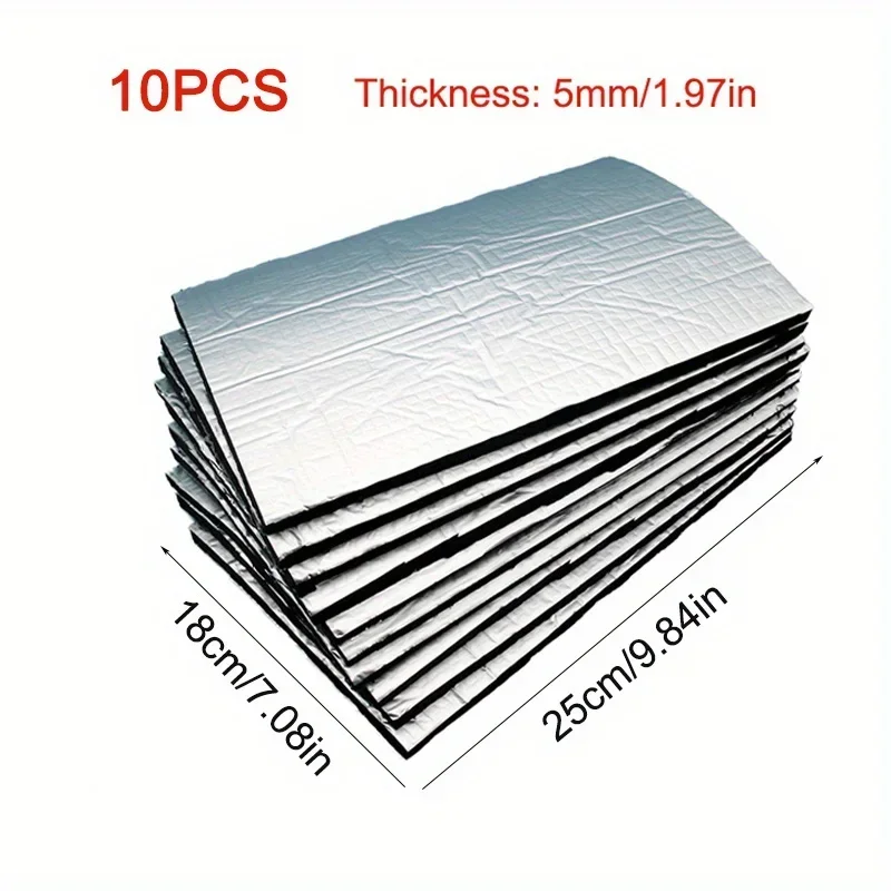 10pcs/Set Self-Adhesive Sound Insulation Pads Aluminum Foil Car Hood And Door Modification Insulation Pads for Noise Reduction