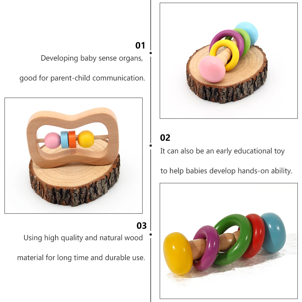 

Wooden Hand Rattle Chewing Funny Handbell Plaything Grabbing Infant Toys for Babies