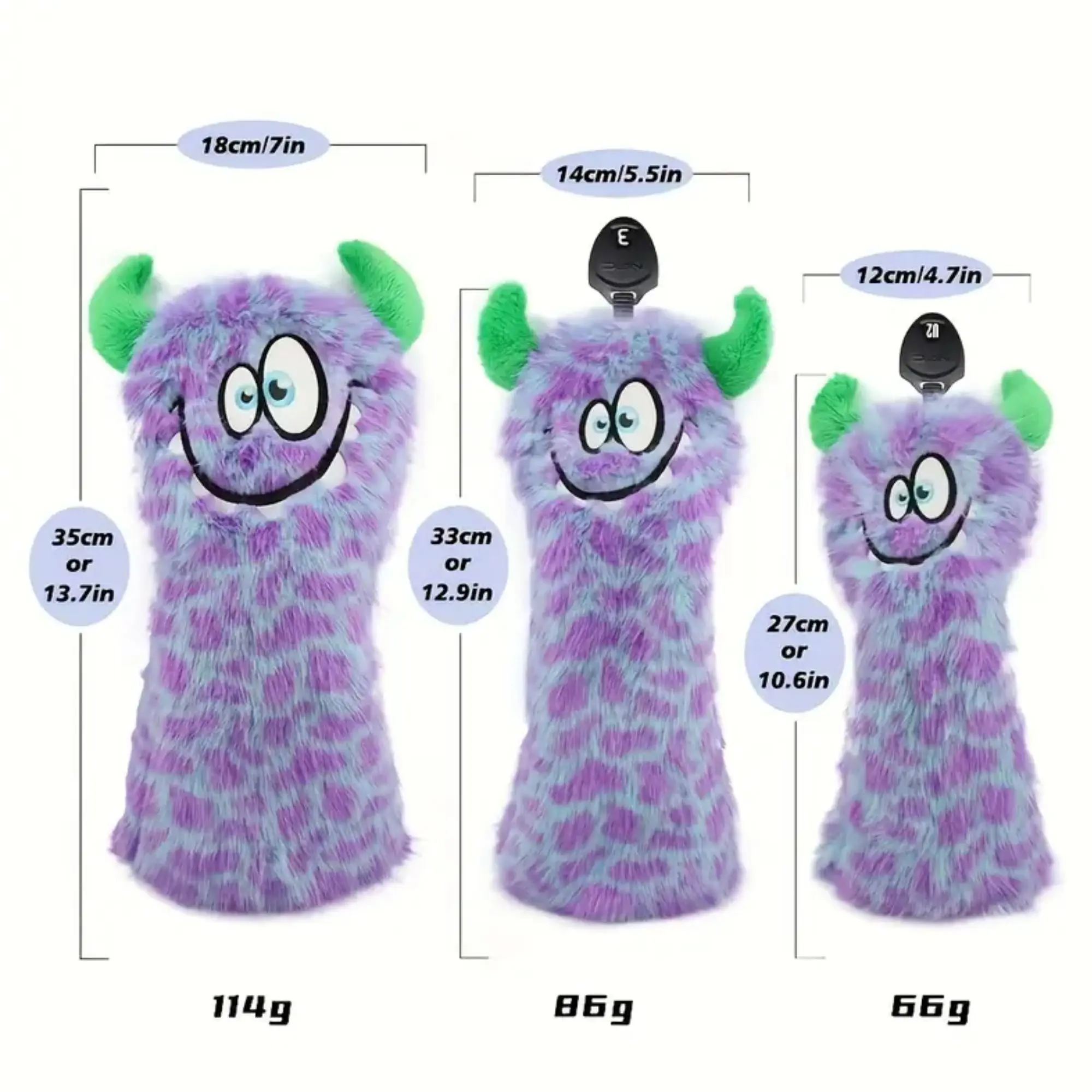 Cute Fluffy Monster Golf Head Covers Driver Wood Hybrid Putter | Adjustable Number Dial, Fluffy Plush Material,Funny Golf Gift