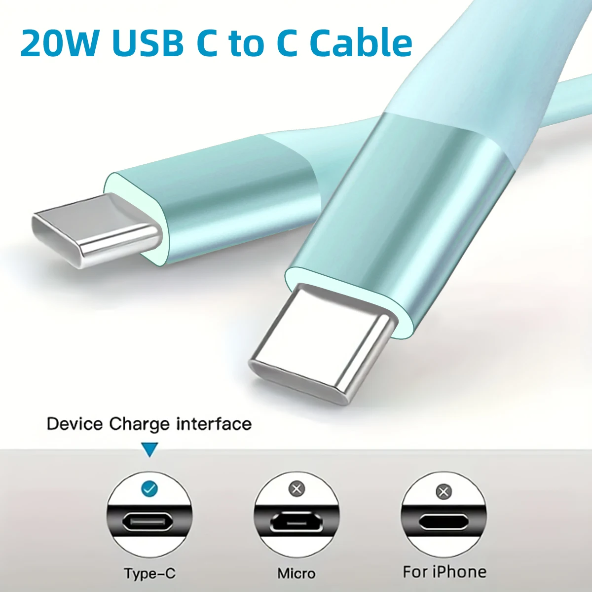20W USB C to Type C Cable Fast Charging Power Cord for iPhone15/15Puls/15Pro/15Pro Max MacBook Pro Air/ 2020/2019/Huawei Series - náhled 6