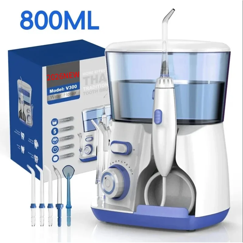 

2026New V300G Oral Irrigator 5pcs Tips Dental Water Flosser Electric Cleaner 800ml Oral Hygiene Dental Flosser for Oral Care