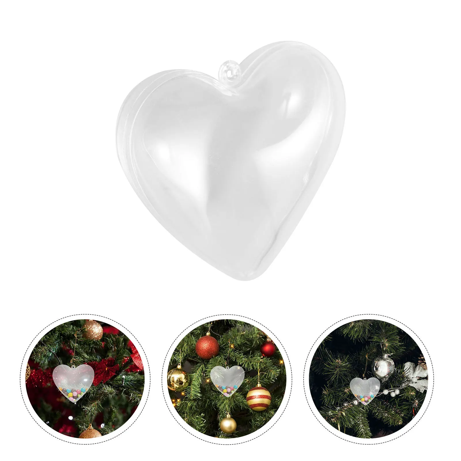 

6Pcs Clear Fillable Heart Christmas Balls Shatterproof Plastic Ornaments Holiday Party Decoration DIY Heart Shaped Ornaments
