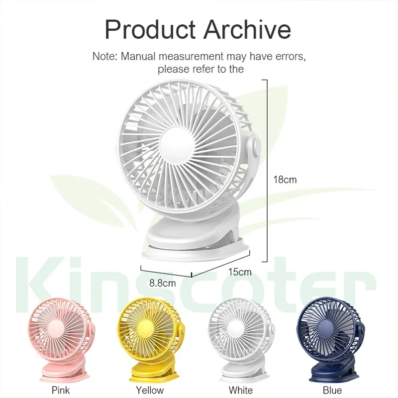 Kinscoter Mini Ventilador USB Bateria Recarregável Ventilador Temporizador de 3 Velocidades Portátil Silencioso Escritório Camping Ao Ar Livre