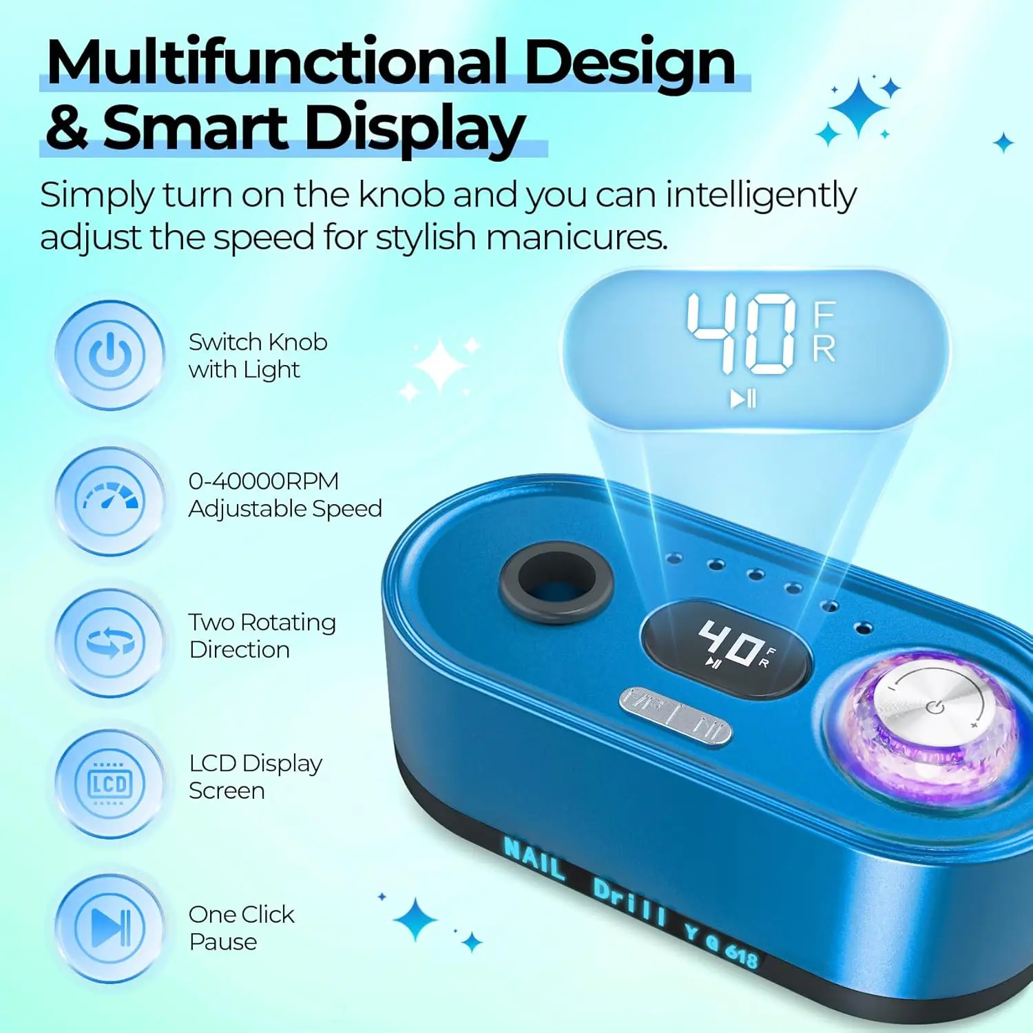 Professional Electric Nail Drill 40000RPM Electric Nail File Kit Efile Nail Drill Machine with LCD Display for Acrylic Gel Nail