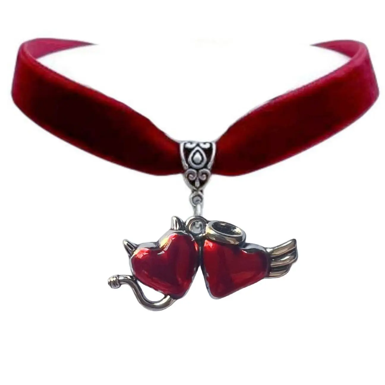 Europe and America Black Drop Glue Demon Heart-shaped Imitation Plush Fabric Necklace Women Gothic Halloween Punk Party Necklace