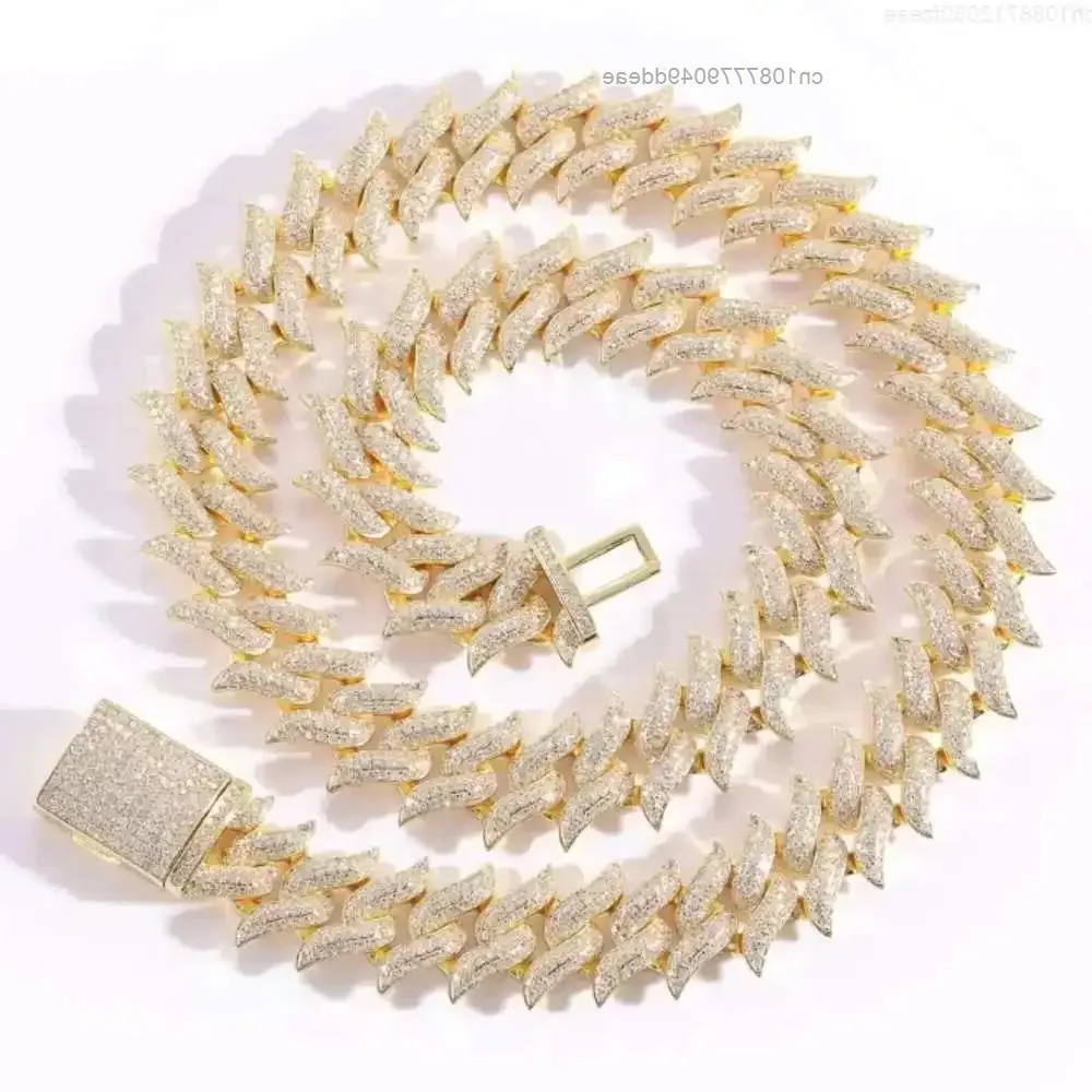 

High Quality Customized 16 Mm Cuban Link Moissanite Diamond Chain 925 Sterling Silver Yellow White Rose Gold Diamond Chain