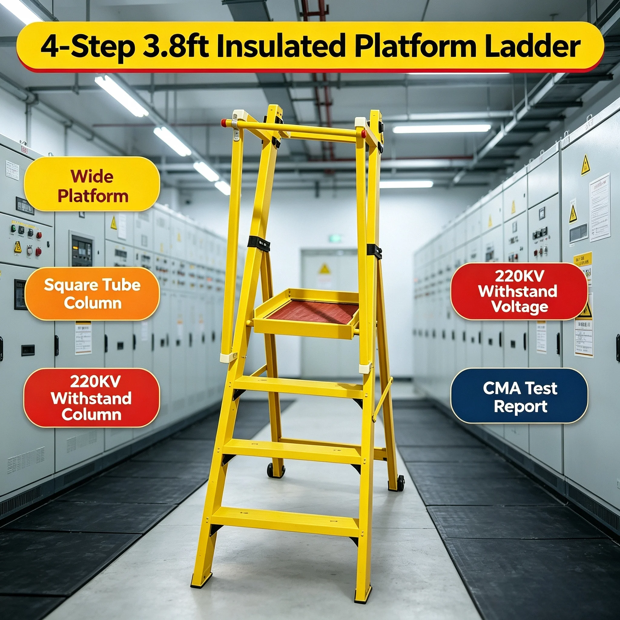 4ft Electric Meter Detection Maintenance Fiberglass Insulating Ladder Portable Folding Design for Outdoor Warehouse Use