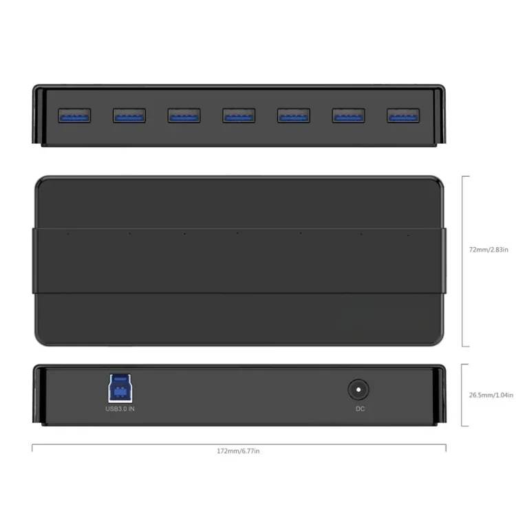 H7928-U3 ABS Material Desktop 7 Ports USB 3.0 HUB with 1m Cable(Black)