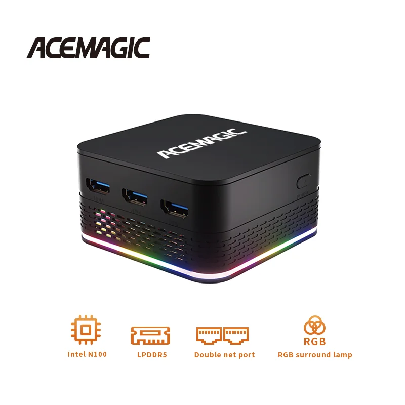 ACEMAGIC-Mini PC Alder Lake-N100 LPDDR5, 16G, SSD512, WiFi, 5 BT/4,2, Windows 11Pro, RGB Surround Light