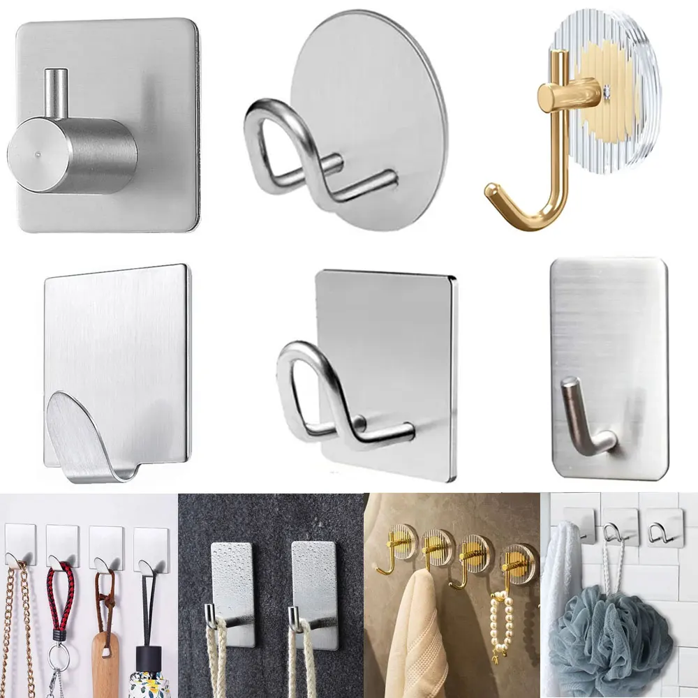 Small Adhesive Hooks Wall Hooks Hangers Waterproof Stainless Steel Stick on Hooks for Hanging Towel Clothes, Coat, Hat, Towel