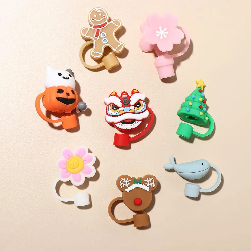 

Christmas Tree Reusable Straw Decoration Drinkware Cartoon Plugs Cup Accessories Dust Cap Straw Cover Straw Topper