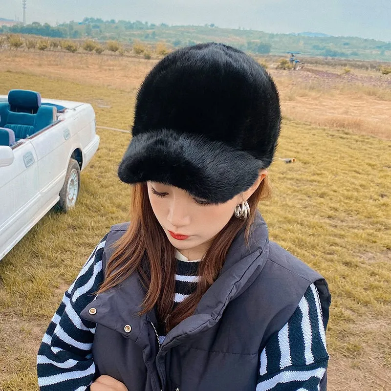 New warm fur and hair baseball for children in autumn winter