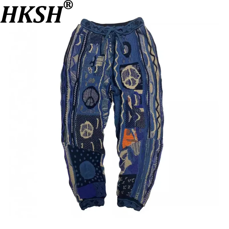 

HKSH Spring Autumn Winter New Man Tide Dark Punk Retro Knitted Spliced Hip Hop Pants Chic Ins Fashion Japanese Streetwear HK9788