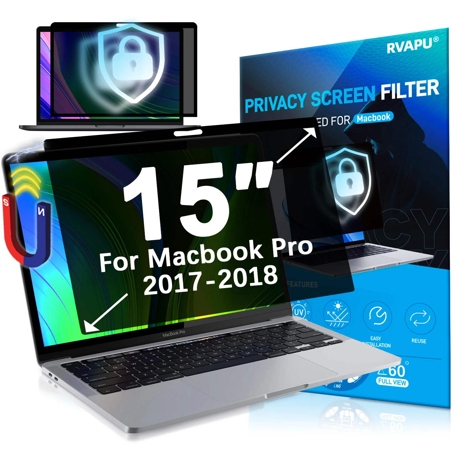 For Macbook Pro 15 Inch Removable Magnetic Privacy Anti-peeping Screen Protector for Mac Air M1 M2 M3 Anti-glare/spy/peep Film