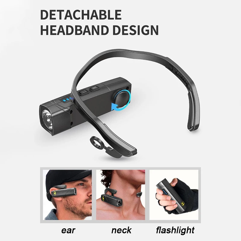 كشافات LED قابلة لإعادة الشحن مثبتة على الأذن مع ضوء أحمر، مستشعر حركة، شحن USB للعمل والتخييم والمشي لمسافات طويلة والجري