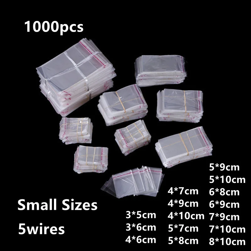 1000pcs Cellophane Bags For Jewelry Gift Storage Candy Cookie Packaging Self Adhesive Bag Pills Transparent Plastic Pouch