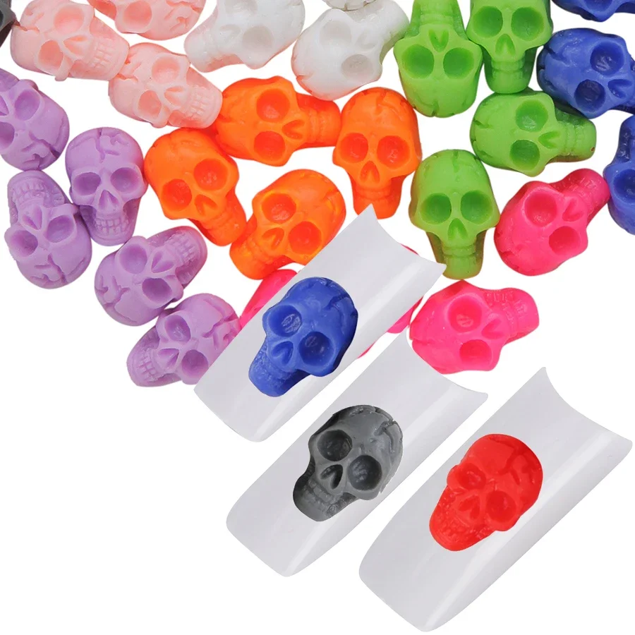 

10/30/50/100Pcs Resin Skull Nail Art Charms Flatback Beads, Punk Halloween Party Nail Decoration