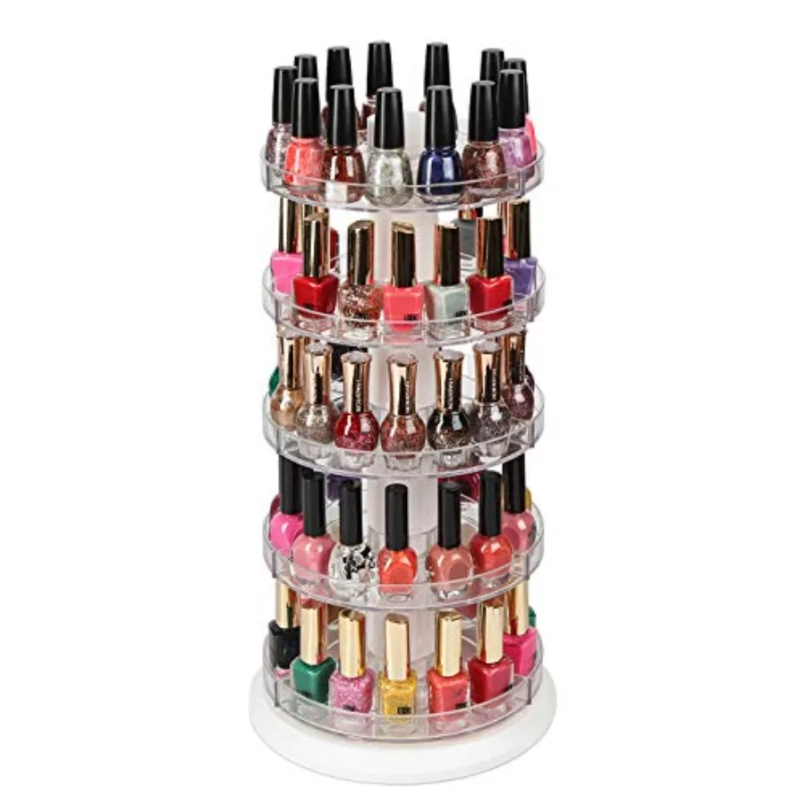 

Acrylic Rotating Nail Polish Display Stand Spinning Rack Holds 115 - 195 Bottles, 5 Tier Storage Holder Organizer for Nail Poli