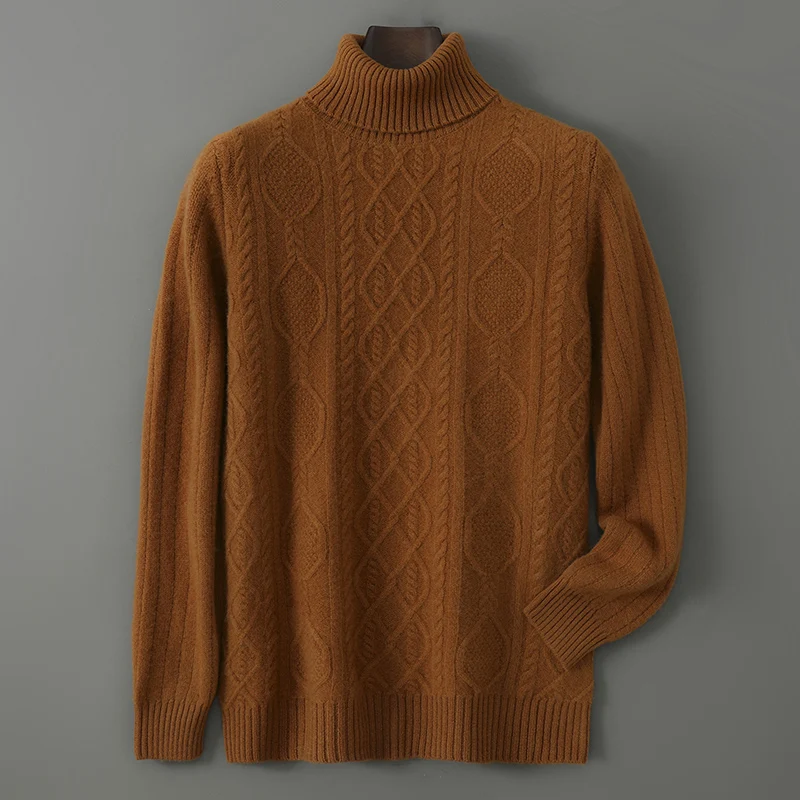 

Choice Autumn Winter Men Turtleneck Wool Pullover 100% Merino Wool Knitwear Basic Thick Solid Smart Casual Cashmere Sweater Tops