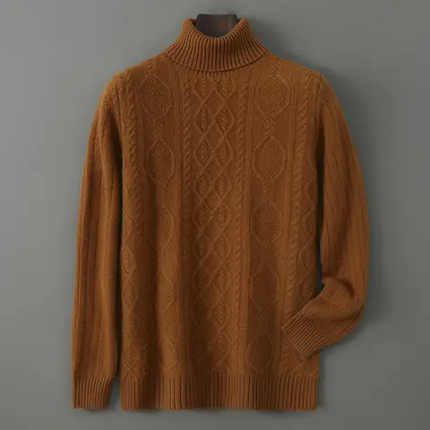 Choice Autumn Winter Men Turtleneck Wool Pullover 100% Merino Wool Knitwear Basic Thick Solid Smart Casual Cashmere Sweater Tops