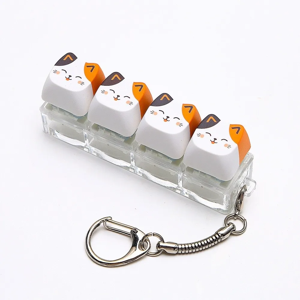 Cute Cat Keyboard Fidget 4 Keys Creative Design Keycap Keyring Finger Button Kawaii Mechanical Keyboard Keychain