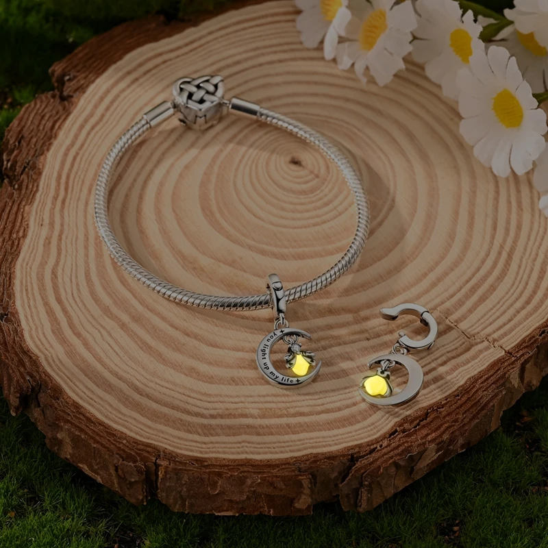 New 925 Sterling Silver Firefly Engraved Moon Charms Pendant For Women Fit Original Bracelet DIY Birthday Party Jewelry Gifts