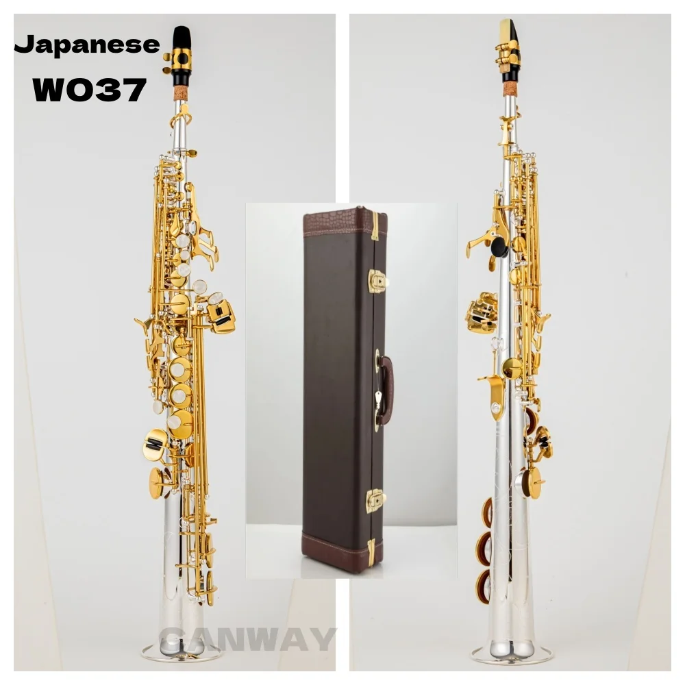 Japanese WO37 Soprano Saxophone One On One Tone Bb Professional Saxophone White Copper Gold Plated SAX Instrument