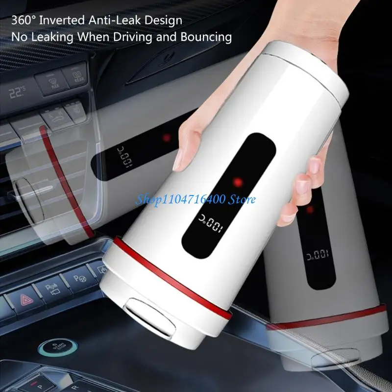 

y1gd 12V 24V Car Heated Mug 500ml Digital Display Insulated Mug Car Electric Kettle Car Water Heating Kettle for Coffee