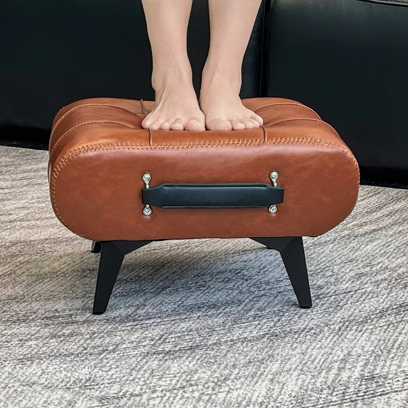ww-A High-quality Oil-and-wax Leather Low Stool, Footstool, Leather Footrest Stool