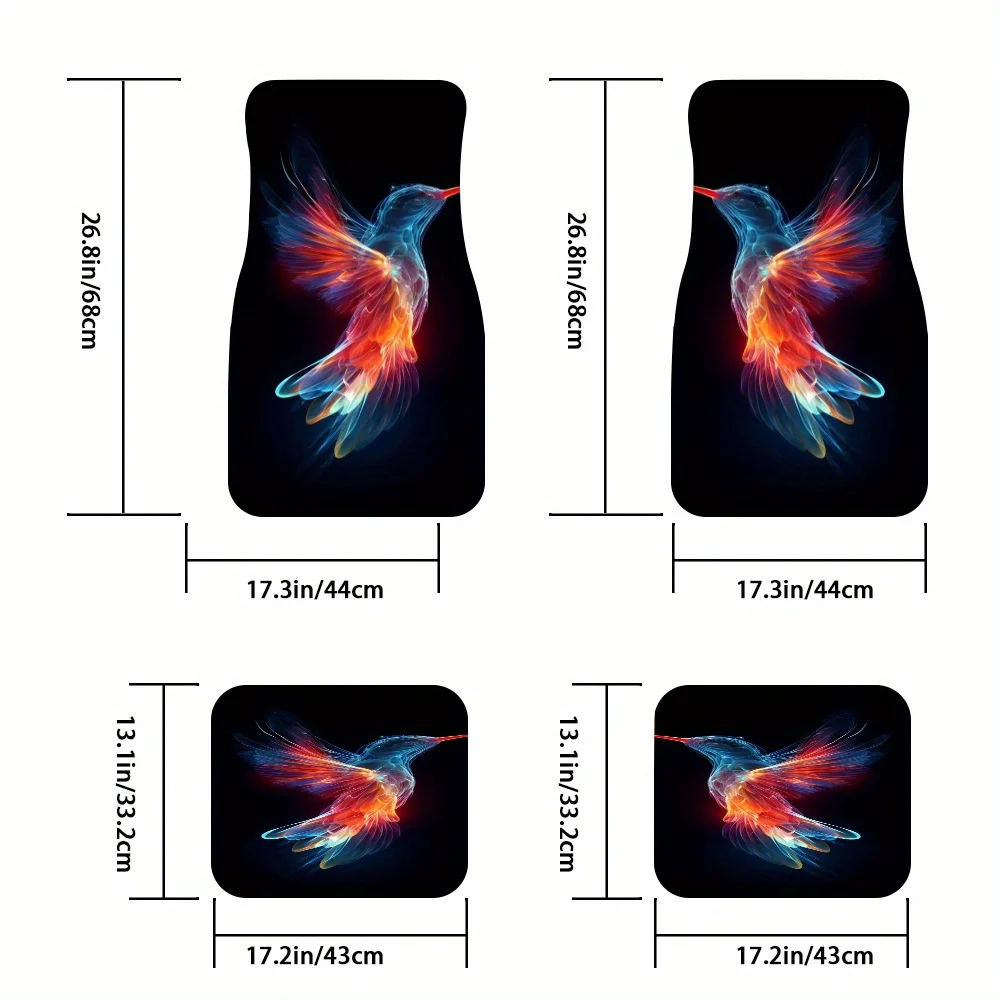 

Набор из 4 штук - автомобильные коврики с принтом "Неоновый колибри", модные и легко чистящиеся, подходят для всех моделей автомобилей, коврики с принтом, декоративные.