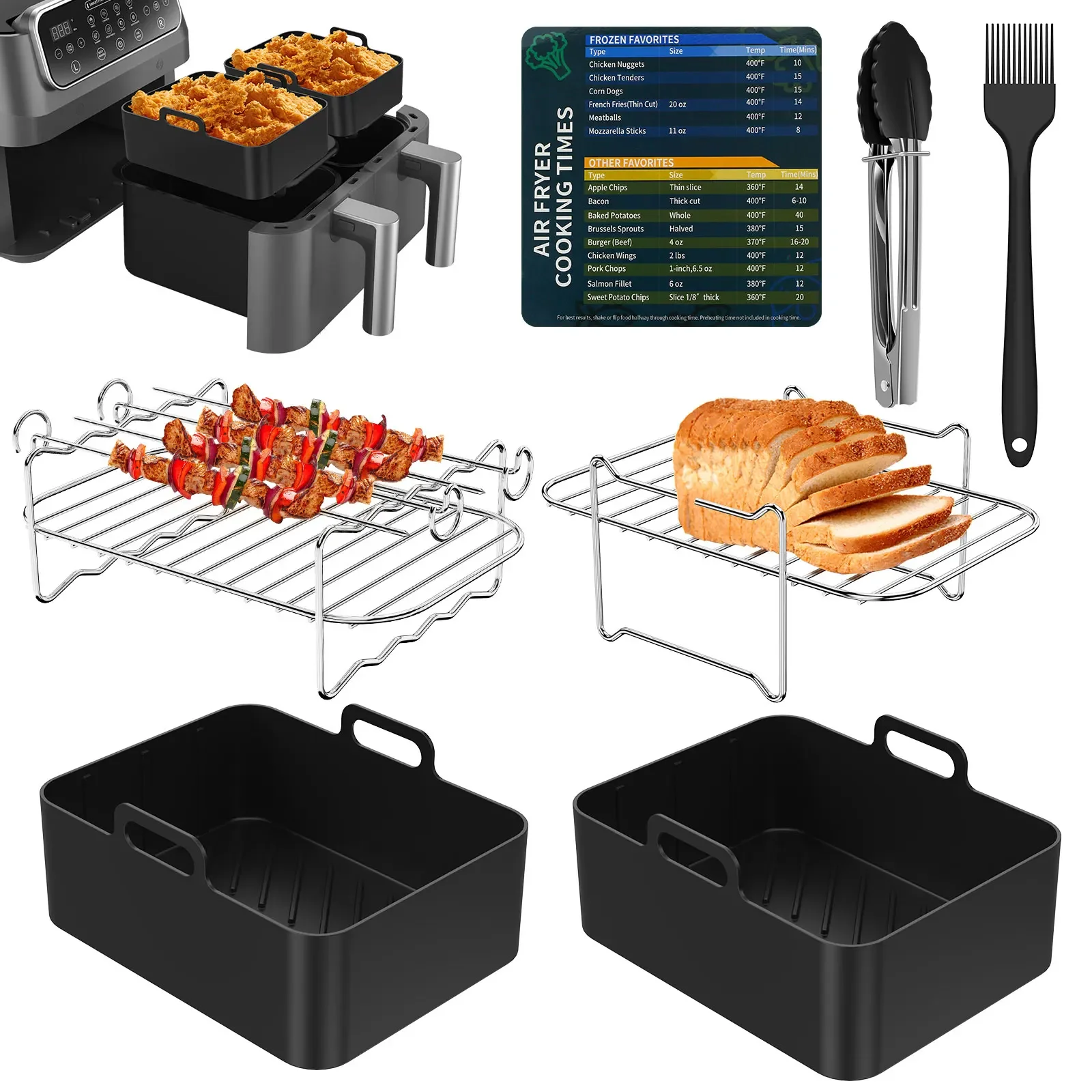 

Air Fryer Accessories Set Nonstick Air Fryer Silicone Liner Stainless Steel Air Fryer Rack for Air Fryer Oven Cooking