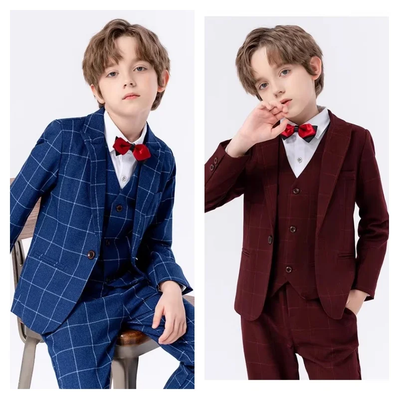 

Kids Jacket Vest Pants Bowtie 4Pieces Suit Set For Wedding Children's Birthday Piano Host Chorus Performance Costume