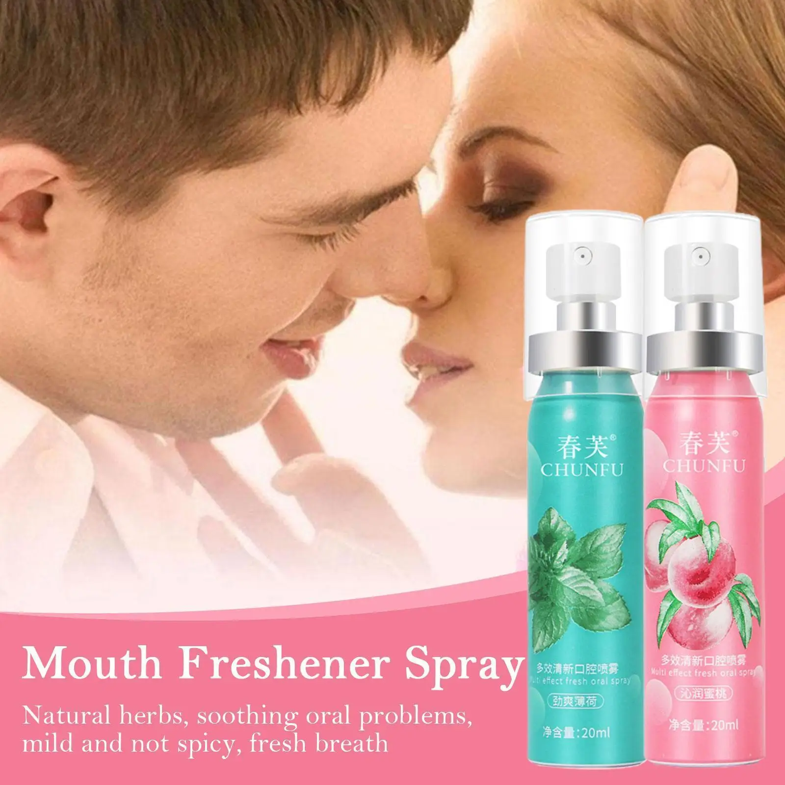 

20ml Fruity Breath Peach Mint Breath Freshener Spray Halitosis Freshener Treatment Mouth Odor Spray Refreshing Care Liquid