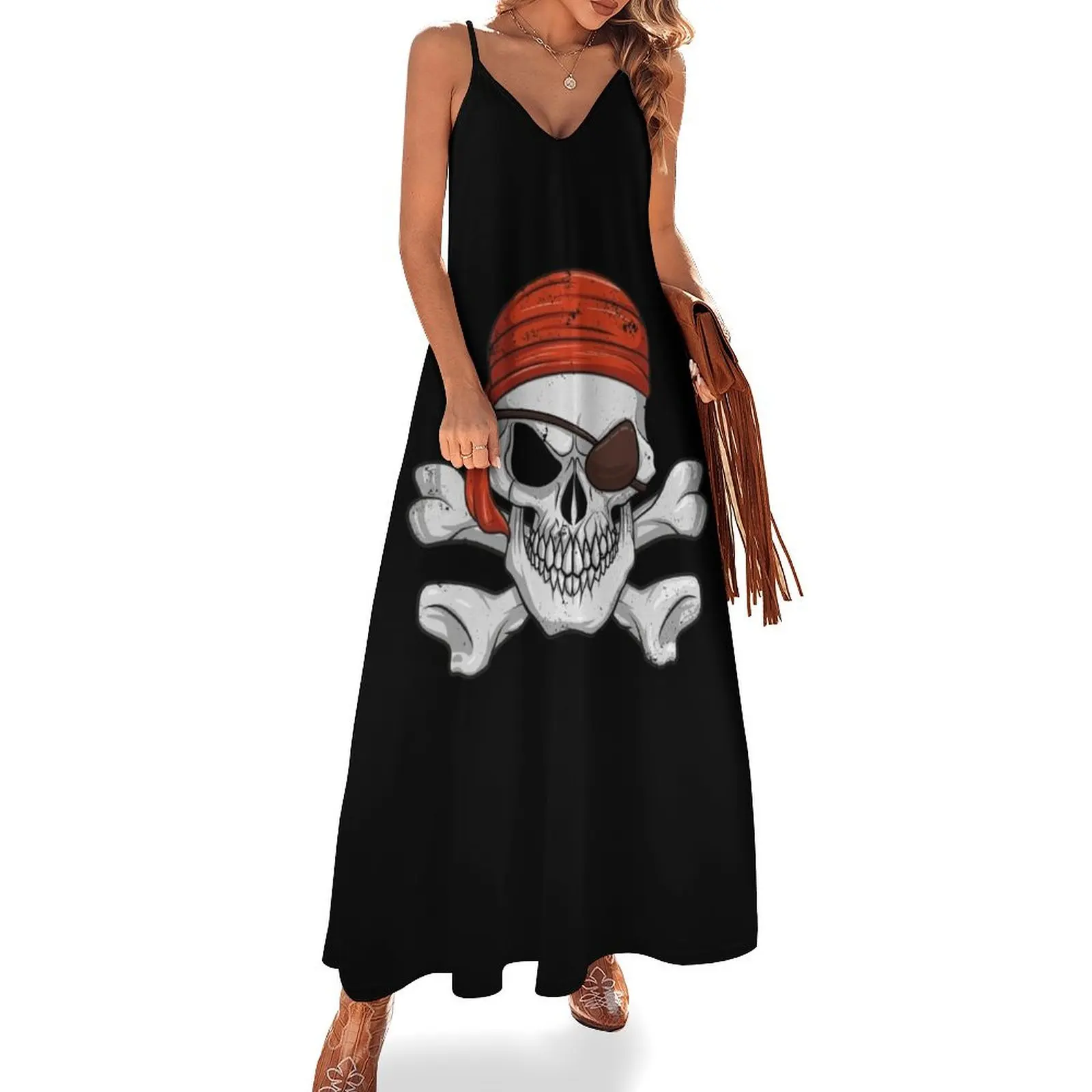 Pirate Skull & Crossbones Halloween Costume Pirate Eyepatch Gear Sleeveless Dress Female dress Dress women