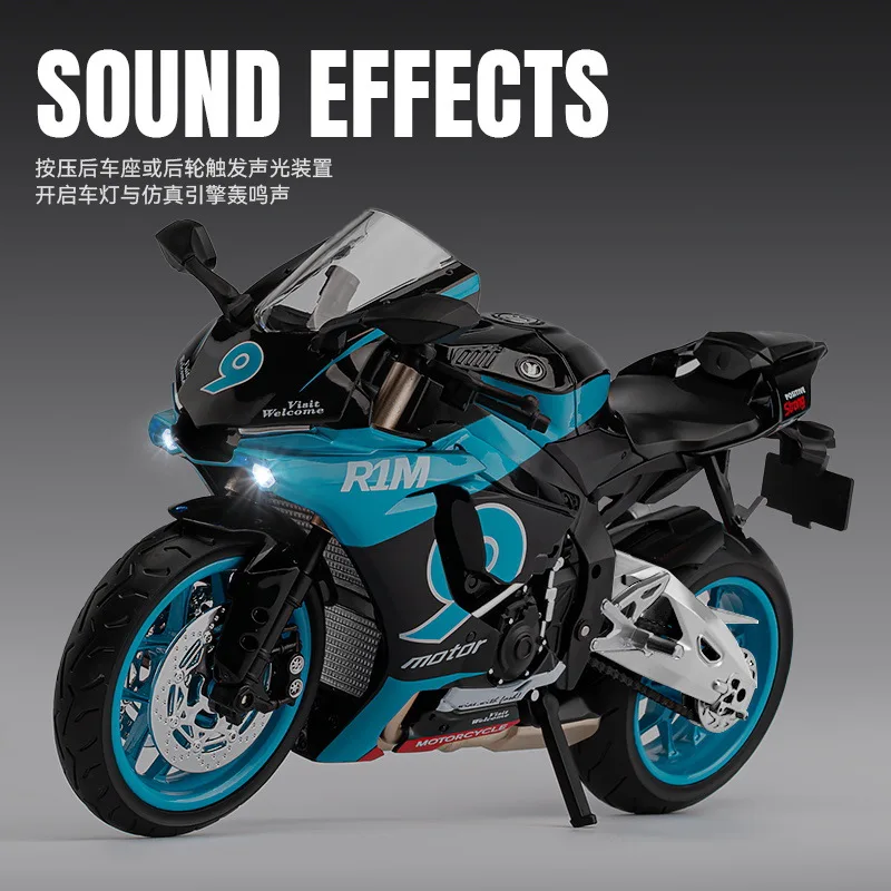 Großes 1:9 R1M Legierung Motorradmodell Simulation Sound und Licht Kinderspielzeugauto Geschenk
