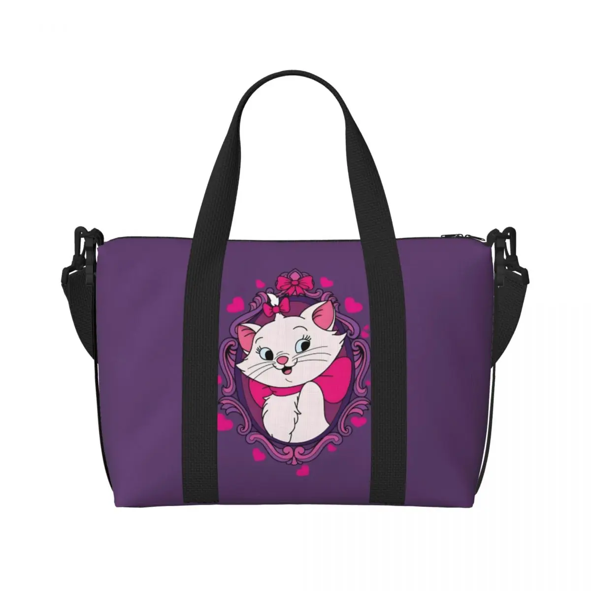 

Custom Marie Cat Beach Tote Bag for Women Cat Animation Big Compartment Gym Beach Travel Bags