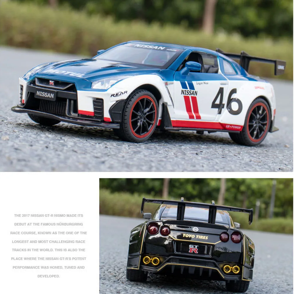 1:22 Modele samochodów zabawkowych Nissan GTR 4-drzwiowe można otworzyć Miniaturowy samochód sportowy Zabawki Koło Pociągnij z powrotem Model Pojazd Przyjaciel Prezenty urodzinowe