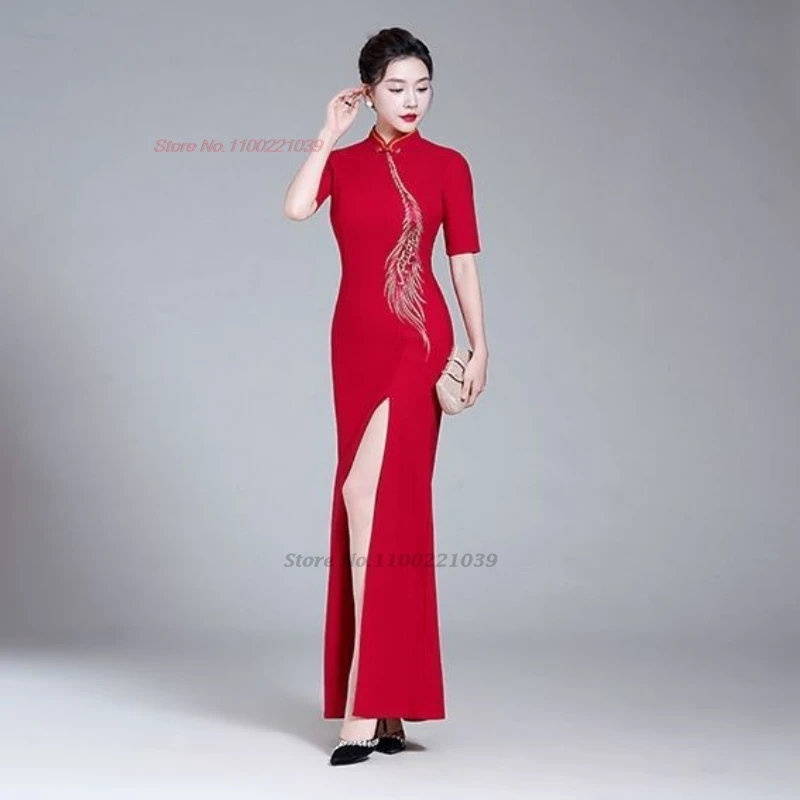 فستان شيونغسام صيني محسّن لعام 2025 مطرز بالزهور الوطنية فستان سهرة للولائم الرجعية فستان تشيباو فيستدو