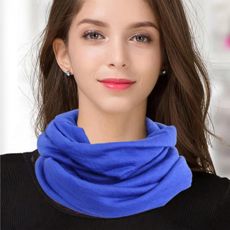 Woman's Solid Color Double Layer Knitted Zipper Storage Pocket Warm Scarf Winter Neck Protection Fake Collar Pullover Shawl B10