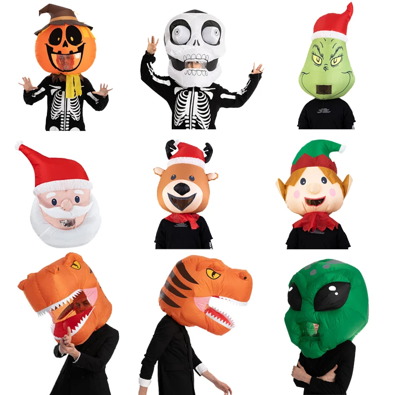 

Christmas Elf Cosplay Inflatable Headgear Prop Dinosaur Inflatable Suit Alien Skull Ghost Headgear Halloween Party Supplies Mask