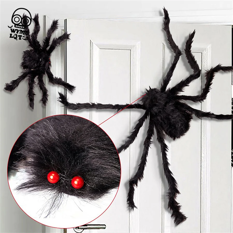 30cm/50cm/75cm/90cm/125cm/150cm/200cm Black Spider Halloween Decor Haunted House Prop Indoor Outdoor Giant Scary Spider Decor